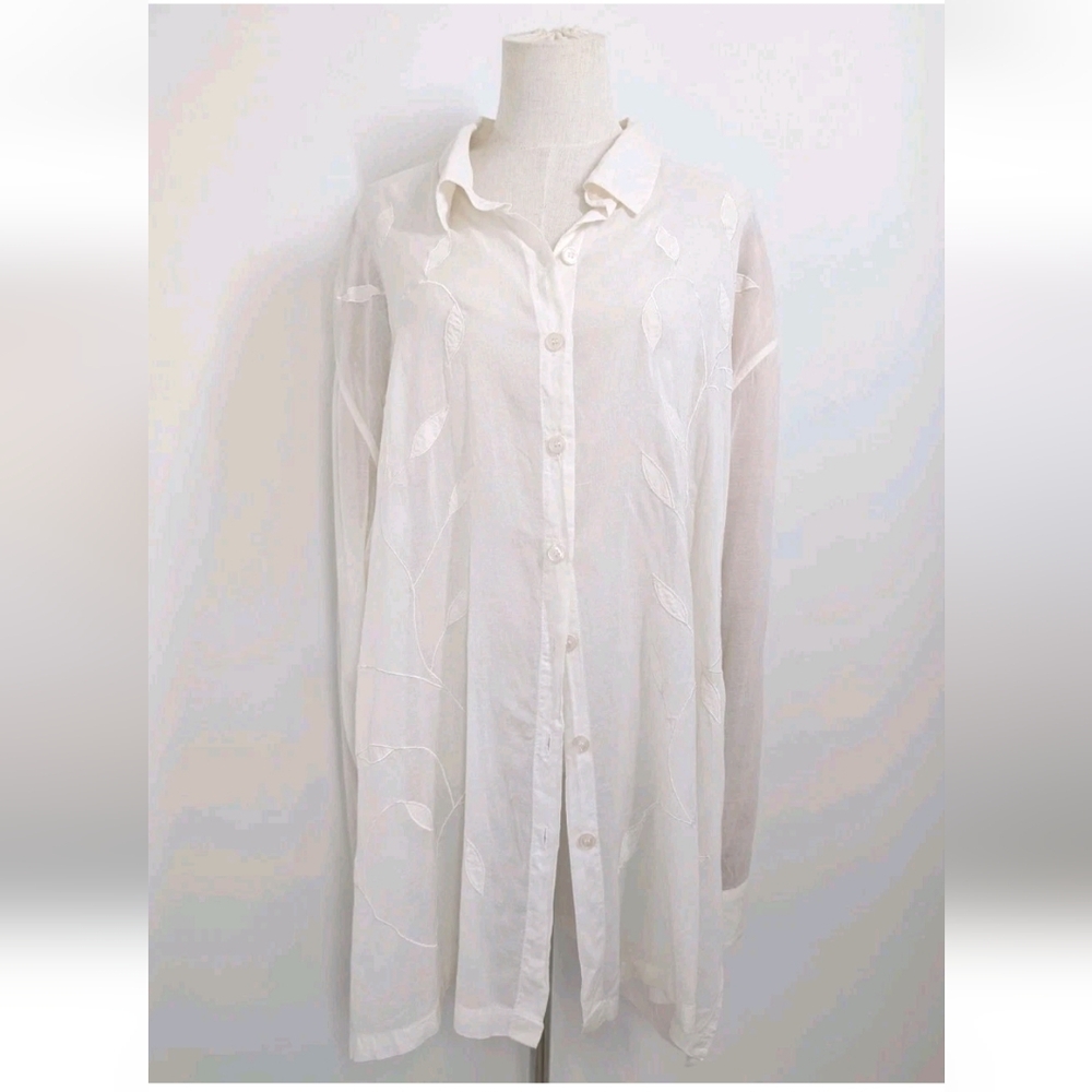 NWT Cotton Ginny Plus L Off White Embroidered Button Down